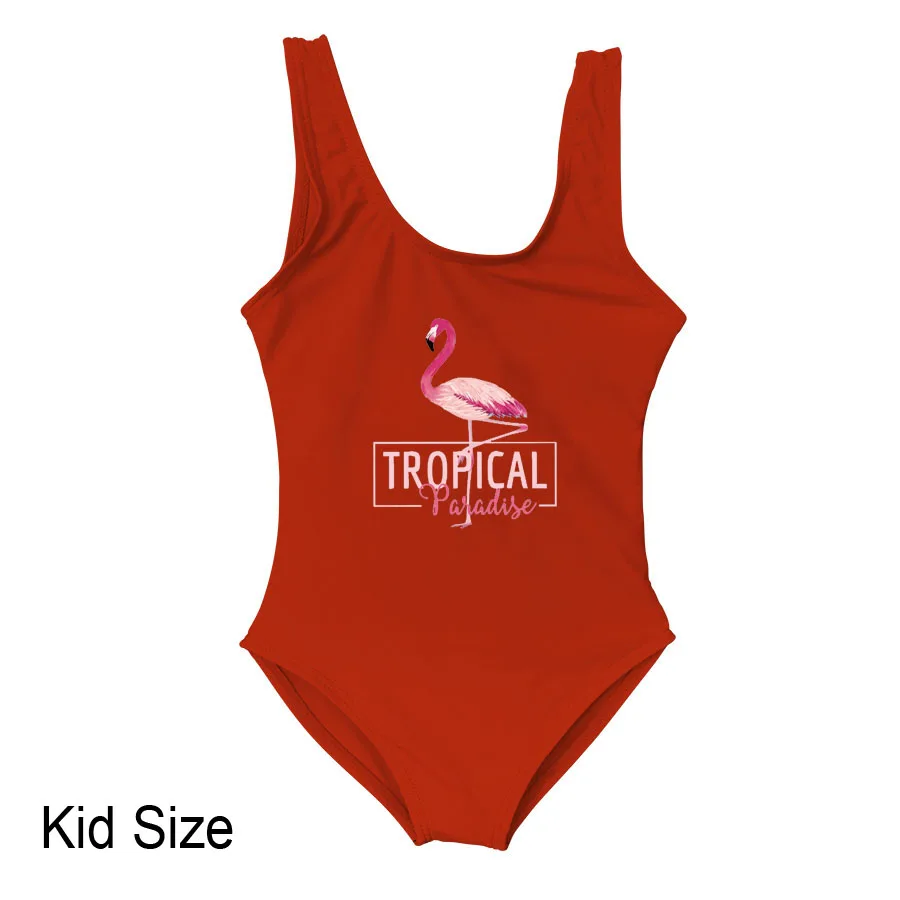 Купальник с принтом фламинго для женщин и детей, одежда для купания, цельный костюм, купальник с высокой посадкой и низкой спинкой, купальник для женщин, монокини - Цвет: Kid brick red