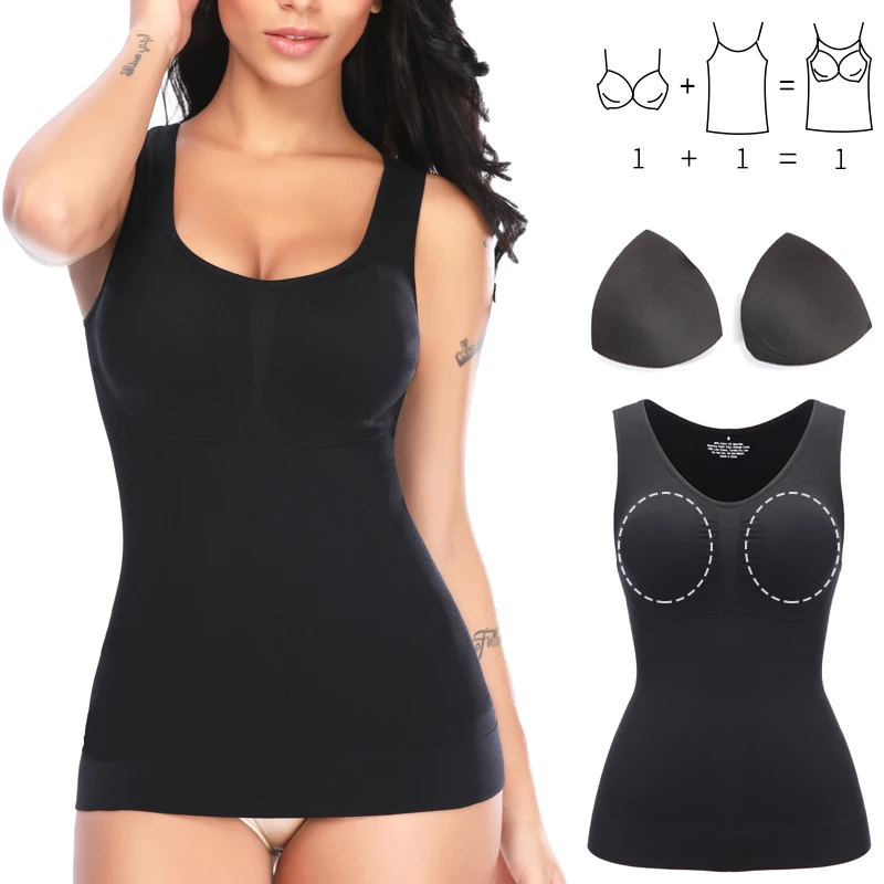 

Women Comfortable Wireless Cami Tank Top Up Slimming Lift Bra Body Shaper Vest Camisole Removable Pads Slimming Shapewear Corset