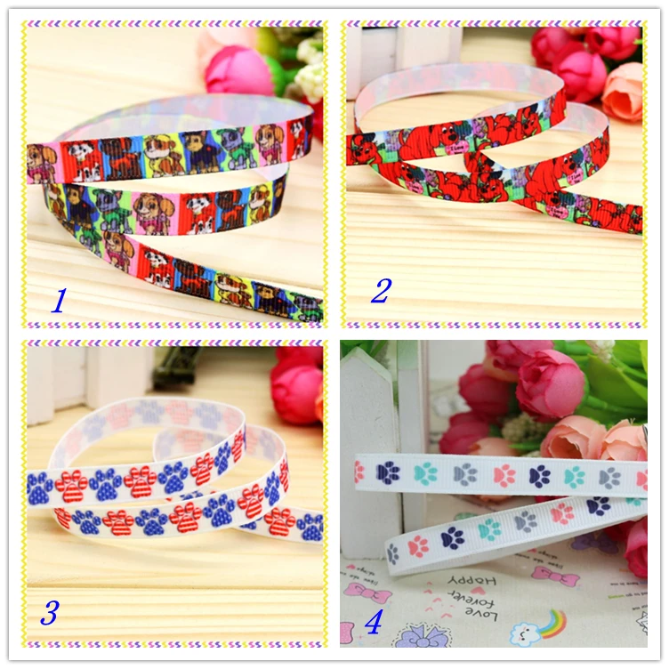 

3/8'' Free shipping dog cute printed grosgrain ribbon hair bow headwear party decoration wholesale OEM 9mm D163