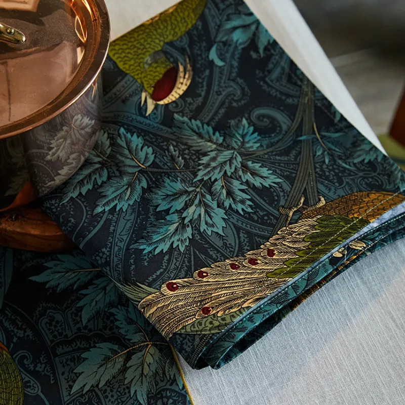 DUNXDECO столовые приборы, хлопковое чайное полотенце, праздничная салфетка, винтажный американский стиль, темно-зеленые соловьи украшения, покрытие