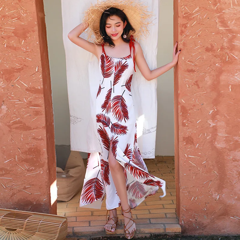 

Floral Printed Asymmetrical Summer Bohemian Beach Dress Cotton Casual Maxi Women Dresses Spaghetti Strap Vestidos Verano 2019
