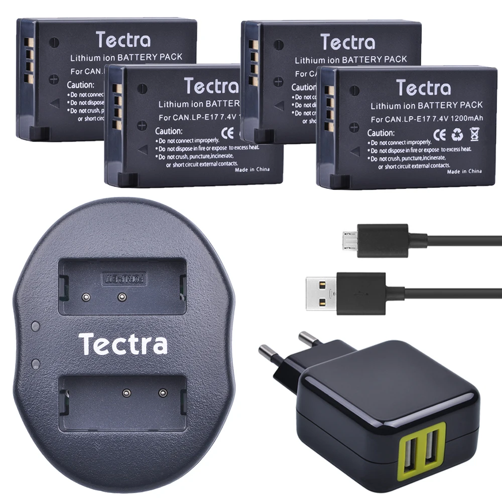 Tectra 4 шт. lp-e17 Батарея+ USB двойной Зарядное устройство+ AC адаптер для Canon EOS 200d 750d 760d 800D 8000d m3 M5 Rebel t6i T6s поцелуй X8i