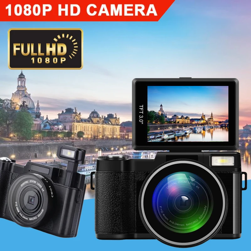 Gizcam Профессиональный 3 дюймовый экран 4X Zoom Full HD 1080P 24MP цифровая камера