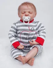 22 inch Collectible Baby Doll Lifelike Newborn Reborn Pacifier Doll in Gray Striped Baby Clothes