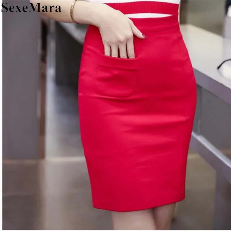 

SexeMara Fashion Women Sexy Pencil Skirt 2019 New Spring Summer High Waist Split Zipper Office Lady Work Skirts Plus Size 5XL
