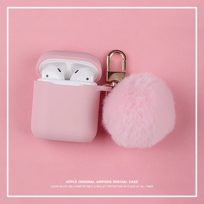 Lindo invierno divertido zorro Rosa peluche Bola de piel llavero auricular funda de silicona para Airpods pro 2 Auriculares inalámbricos con Bluetooth protectora|Accesorios de auriculares| - AliExpress