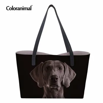 

Coloranimal Women Leather Handbags Cute Weimaraner Dog Design Woman Shopping Beach Storage Case Female Tote PU Shoulder Bags