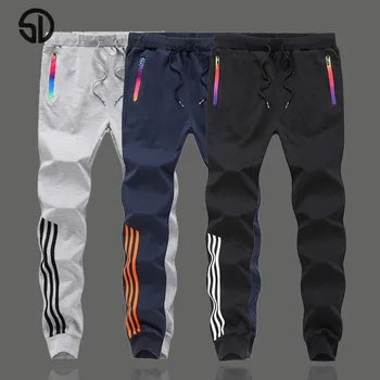 

M-5XL Summer Men Sport Pants Fashion Skinny Sweatpants Mens Joggers Striped Slim Fitted Pants Gyms Clothing Plus Size Harem Pant