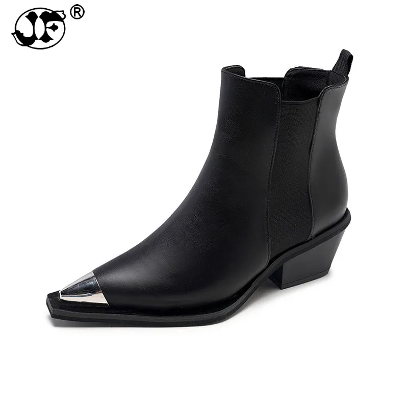 

Women Martin Motorcycle Boots Cool Buckle Zipper Pointed Toe Shoes Woman Chunky Heel Short Ankle Boots Big Size hjm90