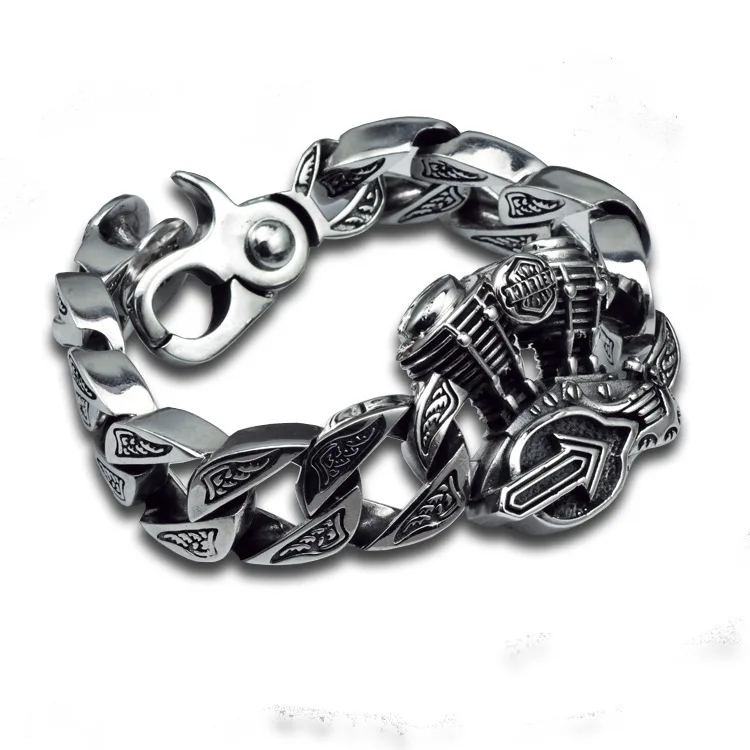  Chain & Link Bracelets sterling 925 silver vintage jewelry thai silver retro hip-hop motor engine bracelet 