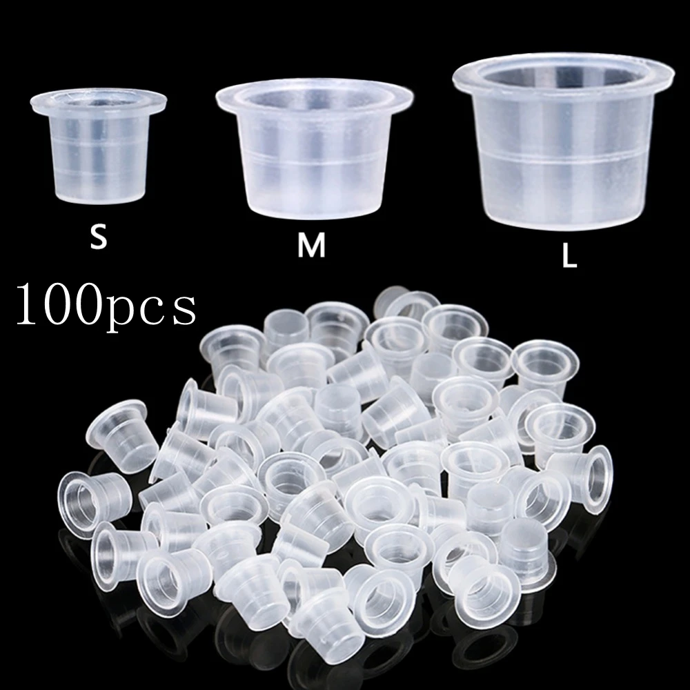

100Pcs Plastic Microblading Tattoo Ink Cup Cap Pigment Clear Holder Container 8mm 11mm 15m Size For Needle Tip Grip Power Supply