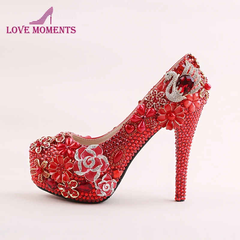 2018 Red Rhinestone Bridal Shoes Gorgeous Wedding Party Prom Shoes ...