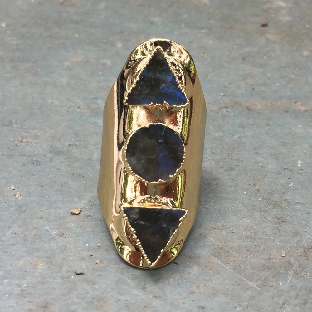 

BOROSA Daily Style Fashion Stone Ring Triangle & Round Natural Labradorite Wedding Rings G1198