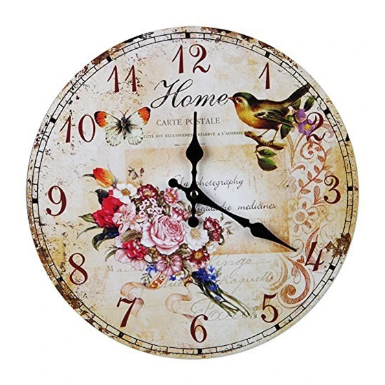 Wall Clock Vintage Shabby Chic Animals and flowers Style 34cm Wall