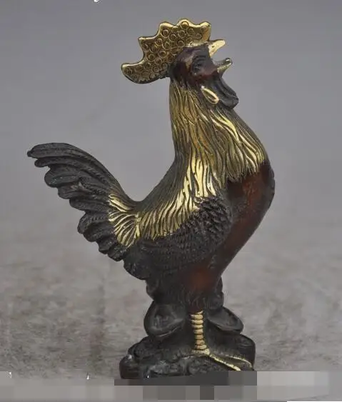 

S00197 Chinese Bronze Gilt fengshui animal yuanbao money coin Chicken Rooster statue (B0413)