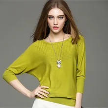 Новинка, Брендовая женская трикотажная рубашка, свитер, полый рукав летучая мышь, свитер с длинным рукавом, вязаный пуловер, свитер, топы, футболка