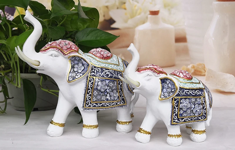 Статуя Слона фэншуй сад миниатюры белые фигурки слонов смолы слон с стволом до украшения дома подарки