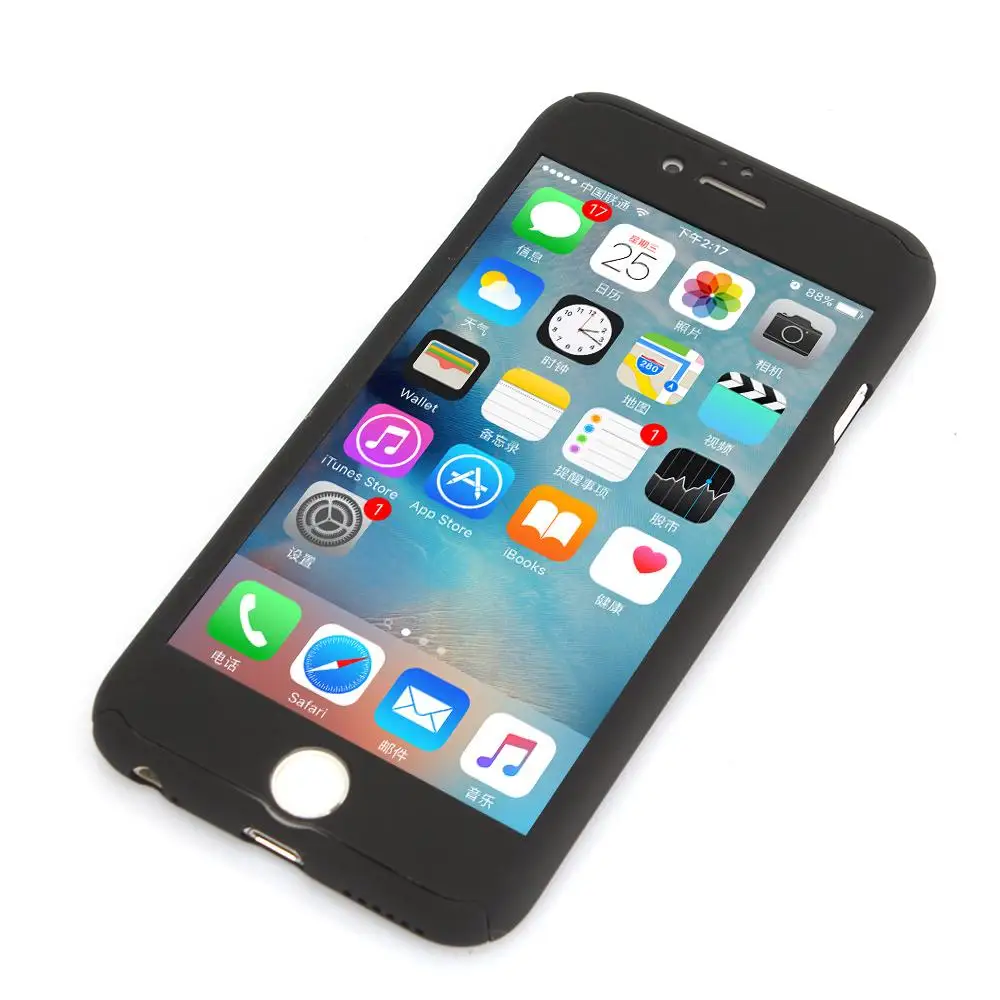 Ultra Thin Full Hard Case Cover & Tempered Glass Screen Protector for Apple iPhone 6S Black