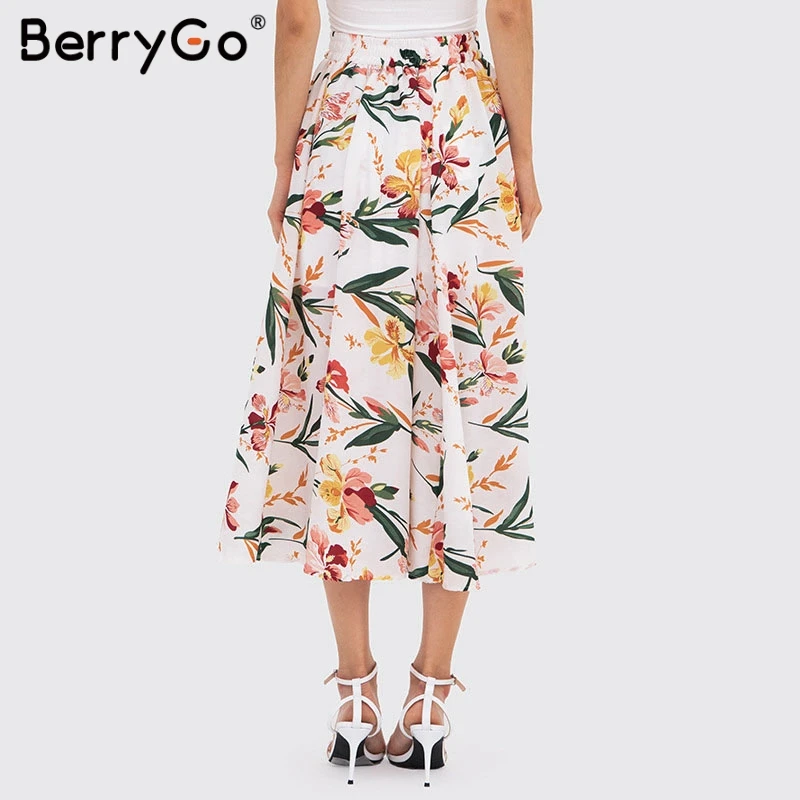 BerryGo Женская юбка Boho рубашки с цветочным принтом эластичная высокая талия Нижняя