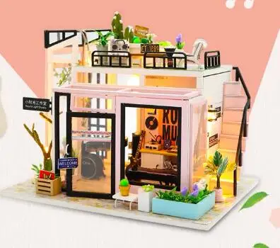 Ручной работы романтический кофе DIY Дом игрушка большой кукольный домик микро пейзаж мебель кукольный дом модель Собранный мальчик девочка подарок на день рождения