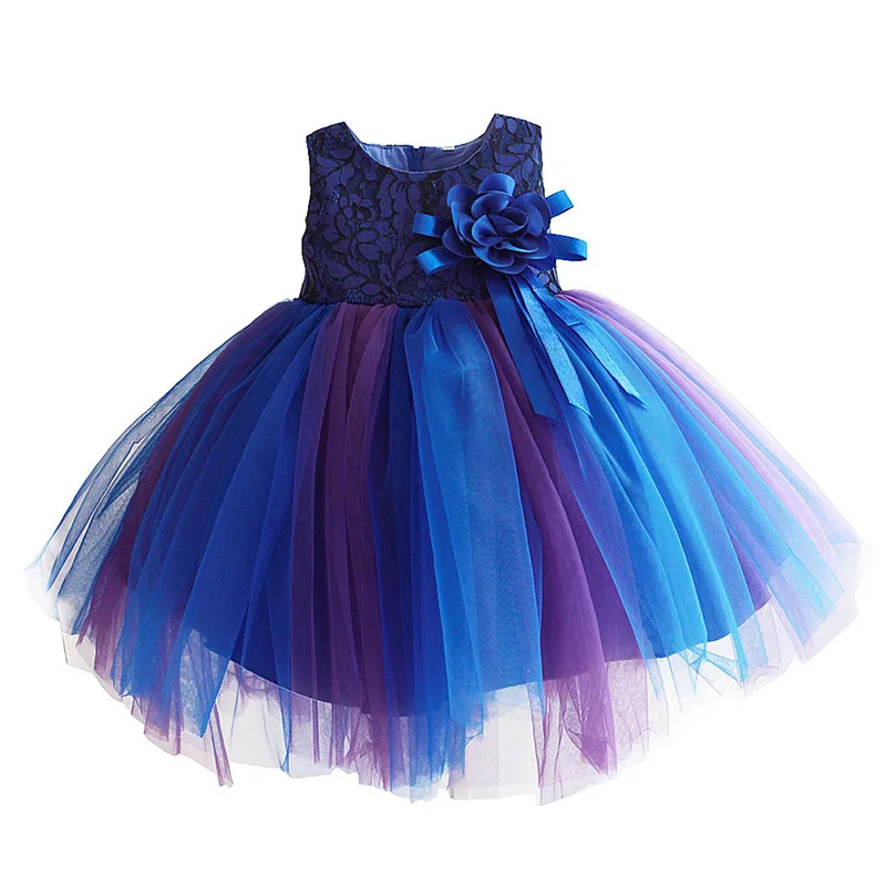 Blue Infant Girls Dress Flower Lace Newborn Princess Baby Dresses 2018