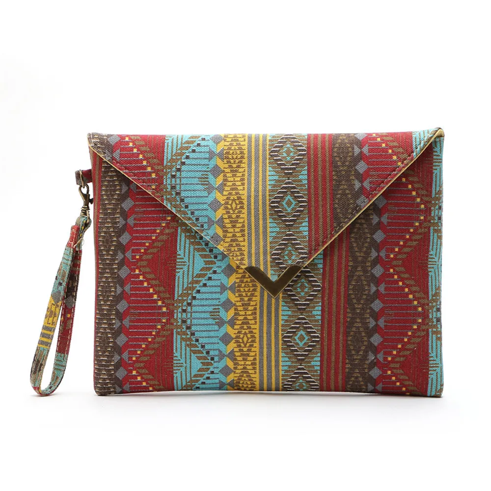 Colorido Geometric Fashion Print Canvas Mini Coin Pouch Handle Wallet Zipper Closure