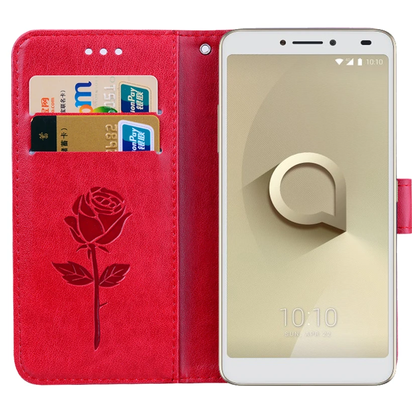 Роскошный кожаный чехол бумажник с тиснением розы для Alcatel 3 5052D 5052Y 3V 5099D книжка