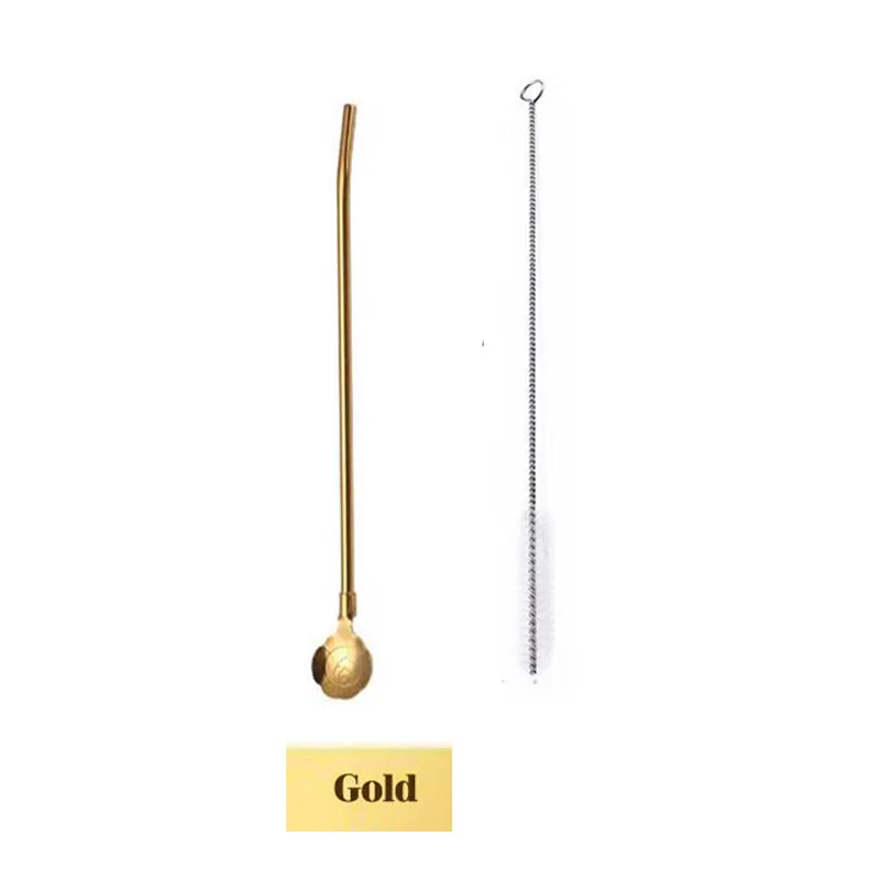 Gold A Memokey длинный витой соломы ложка Портативный золото чайная ложка многоразовые Цветной Нержавеющая сталь соломинка для коктейля ложка для размешивания кофе F - Цвет: Gold A