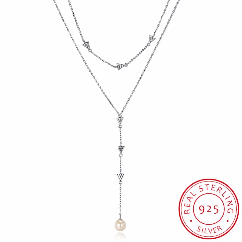 

LEKANI Crystals From Swarovski Necklace 925 Stacked fashion pearl necklace Women's Gift Boutique Jewelry Necklace Long necklace