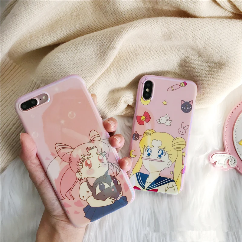 

Japan sailor moon case For iphone X 7 7Plus 8 8plus blue ray Soft silicon Mirror case for iphone 6 6s 6plus back cover