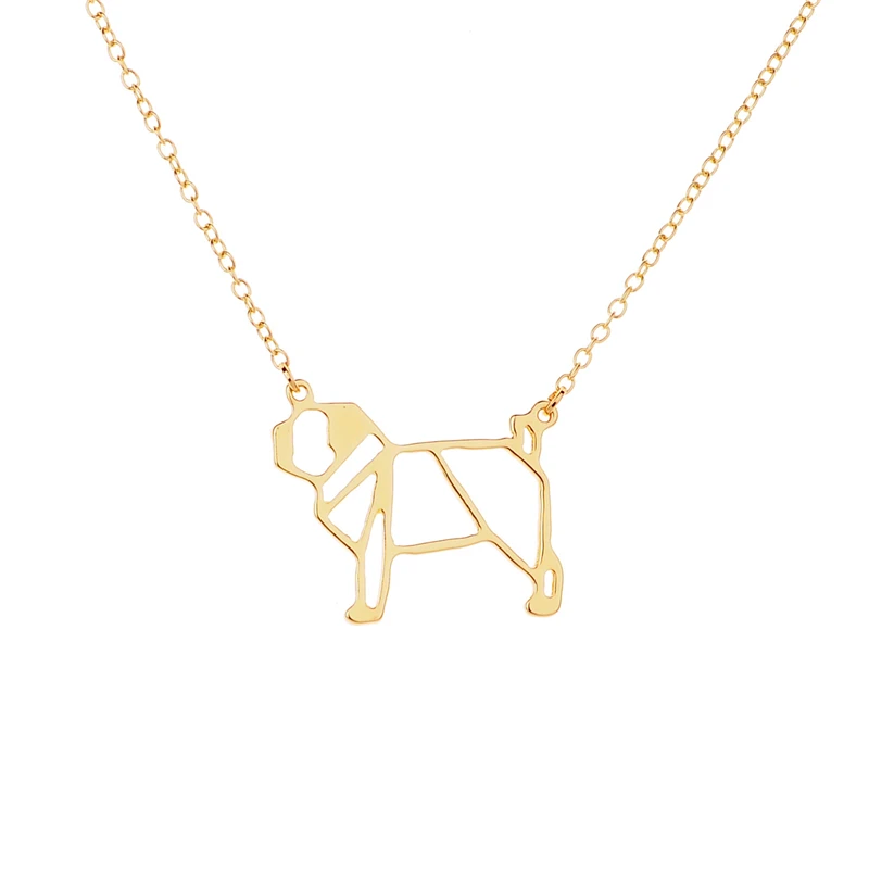 

Fashion origami pug Necklace Geometric jewelry drop ship cute dog pendant necklace Animal lover gift for ladies