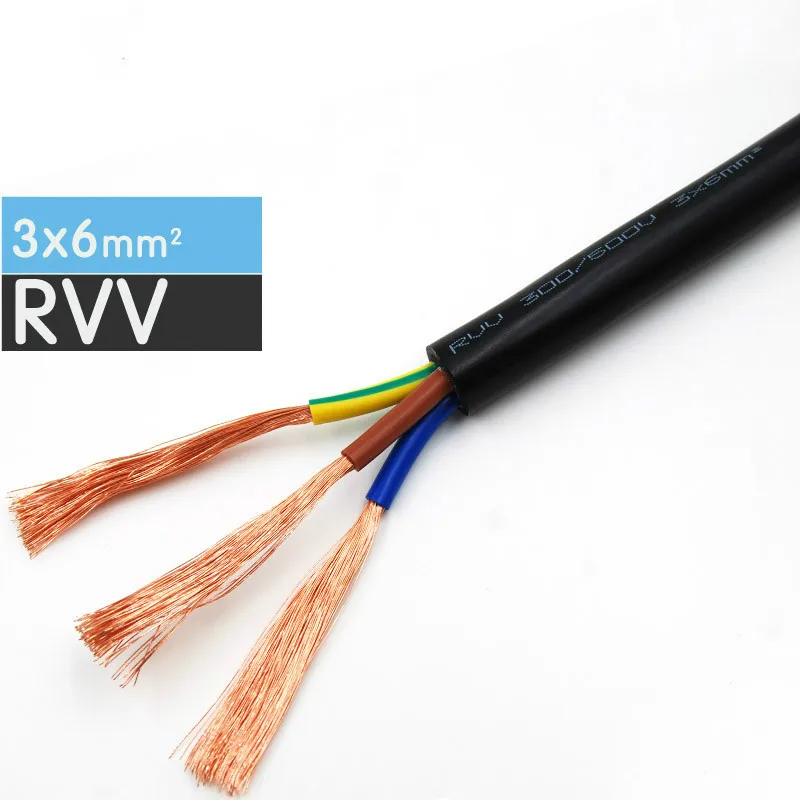 

1/10/50/100M Black RVV-3*6mm Square Soft Sheathed Cable Control Power Line Monitor power cord Copper Electronic Wire Conductor