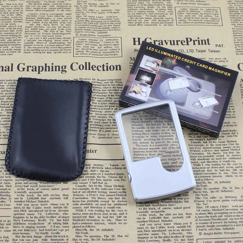 88*57*9mm Credit Card Led Magnifier Loupe With Light Leather Case Magnifying Glass Ultra-Thin Portable Square With LED Light#w