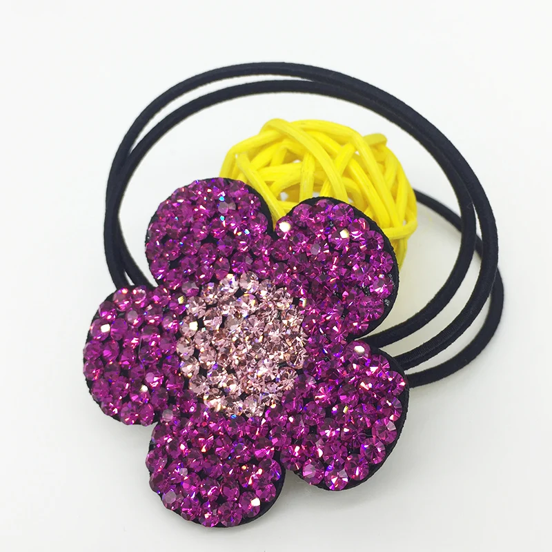 

1pc 4 Colors Sunflower Shape Women Elastic Bands Crystal Rhinestone Fashion Hair Rubber Bands Head Bands for Girls Drop-shipping