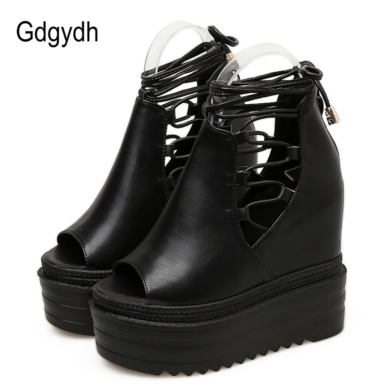 

Gdgydh Peep Toe Summer Ankle Boots Woman Platform Wedges 2019 New Soft Leather Casual Ladies Summer Shoes High Heels Zipper