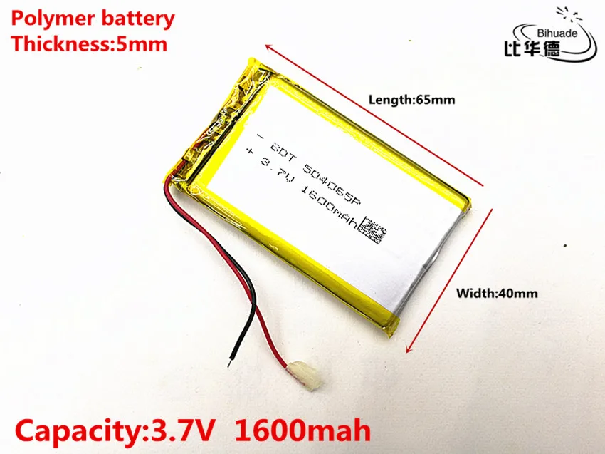 5 шт./лот хорошего качества 3,7 V, 1600 mAH, 504065 полимерный литий-ионный/литий-ионная аккумуляторная батарея для игрушка, портативное зарядное устройство, gps, mp3, mp4