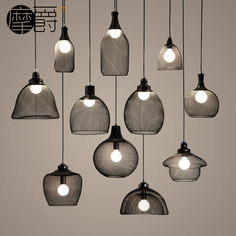 

loft industrial retro iron net, nostalgic bar, chandelier bar, bird cage, simple restaurant circular chandelier.