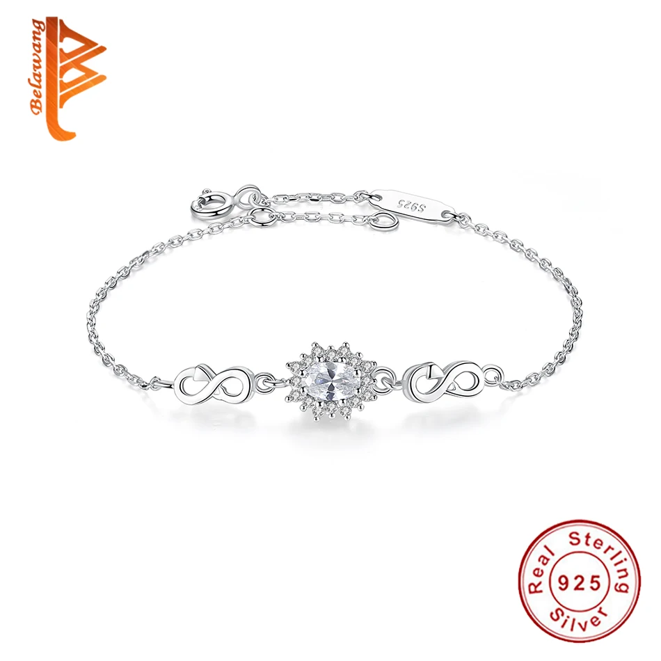

Classic Zircon CZ Endless Love Infinity Chain Link Adjustable Bracelet With White Rhinestone 925 Sterling Silver Women Jewelry