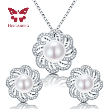 

HENGSHENG Necklace&Earrings Pearl Jewelry sets Natural Freshwater Pearl Flower Earring Pendant For Women