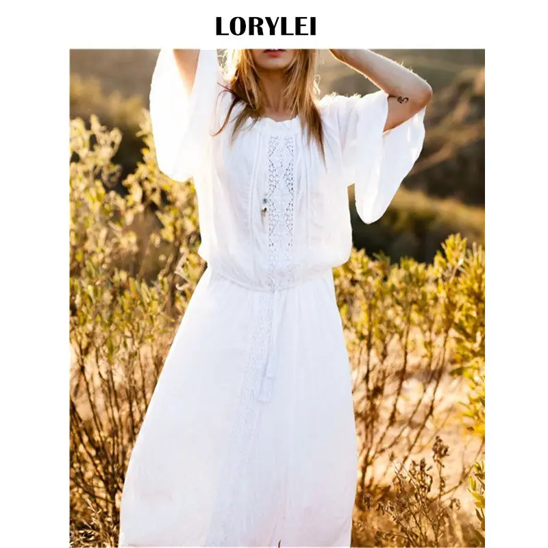 

Women Swimsuit Cover Up Dress Plus Size Long Cotton White Elegant Summer Beach Dress Tunic Sarong Robe Plage Bikini Coverup N605