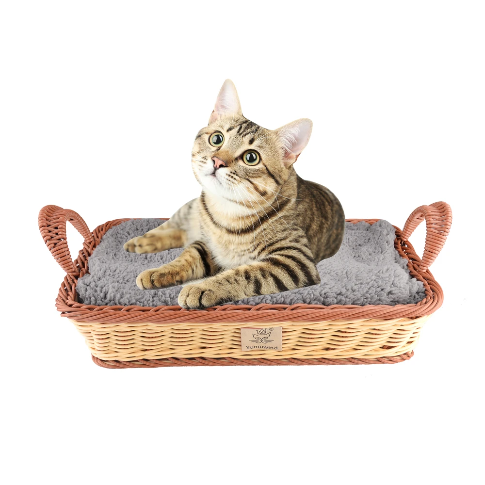 Корзина для домашних животных прямоугольная пп вязаная кровать с плюшевым одеялом питомник переносная корзина для кошек, собак и домашних животных