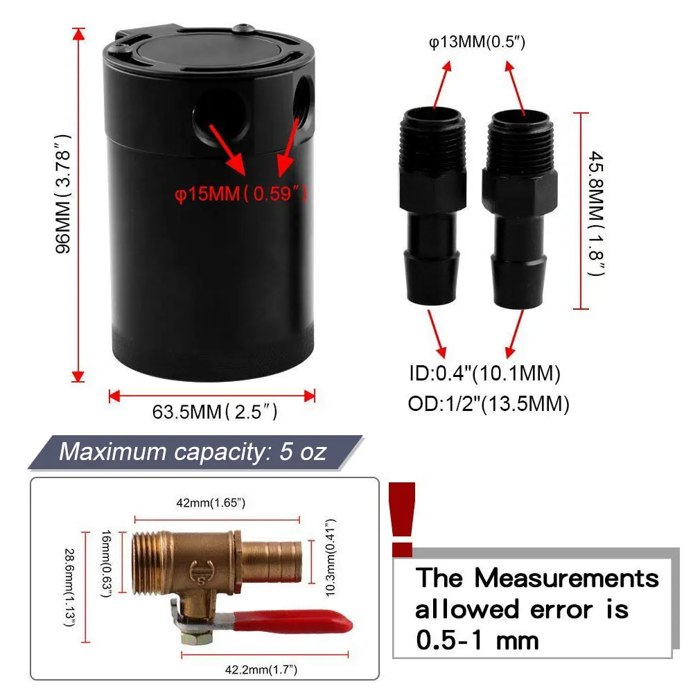 RYANSTAR Oil Catch Can Tank 2 / 3 Port with Removable Valve Fuel <br />Oil Separator Air Racing Universal Baffled-in Fuel Tanks from <br />Automobiles 