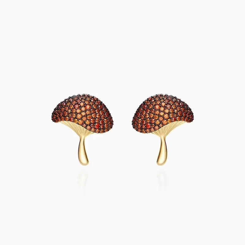 

Hot Promotion Mushroom Red AAA Zircon Cuff Stud Earring Silver Color Pure 925 Silver Ear Pin Women Wedding Jewelry