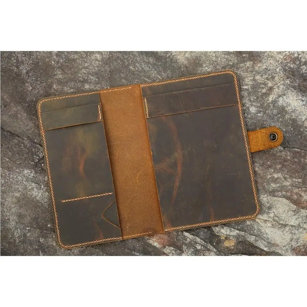 Personalized Retro Real Leather Portfolio Folder Cover Organizer