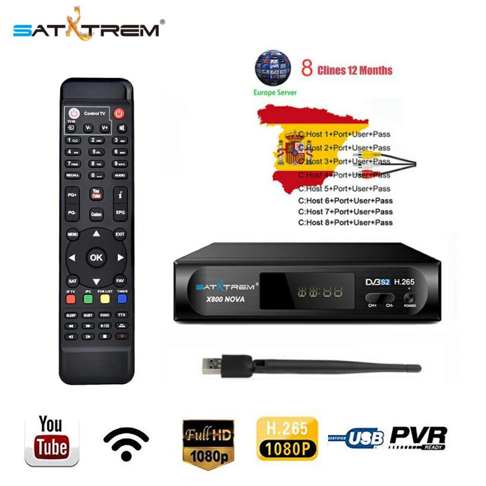

SATXTREM X800 Nova DVB-S2 Satellite Receiver Support PVR USB Wifi Ultra Full HD Digital 1080P+USB Wifi +Free 1 Year Cccam TV Box