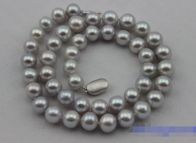 

FREE SHIPPING>>>@ NEW HOT1616 fresh water pearl necklace 9-10mm Natural Gray Good Quality 17.5INCH