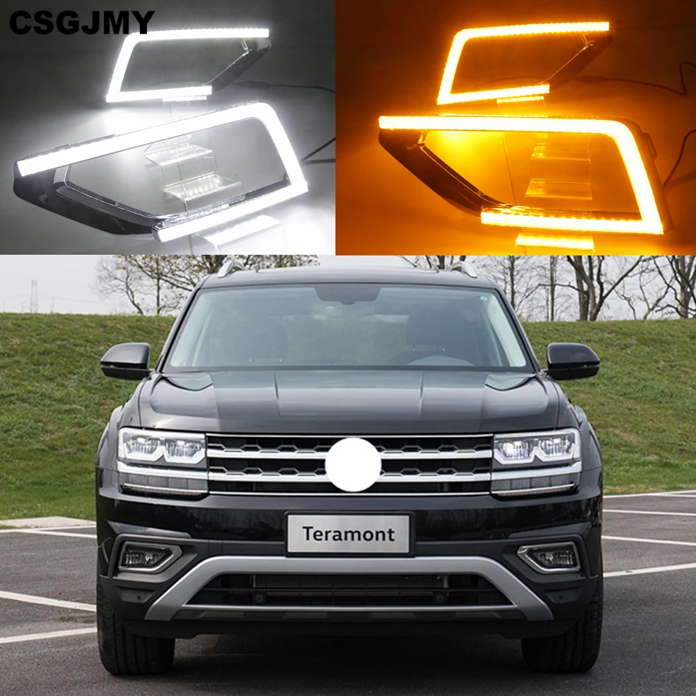 CSGJMY 1 пара светодиодный фонарь для Volkswagen VW Teramont DRL, дневной ходовой светильник, Дневной светильник, противотуманная фара, крышка с желтым указателем поворота