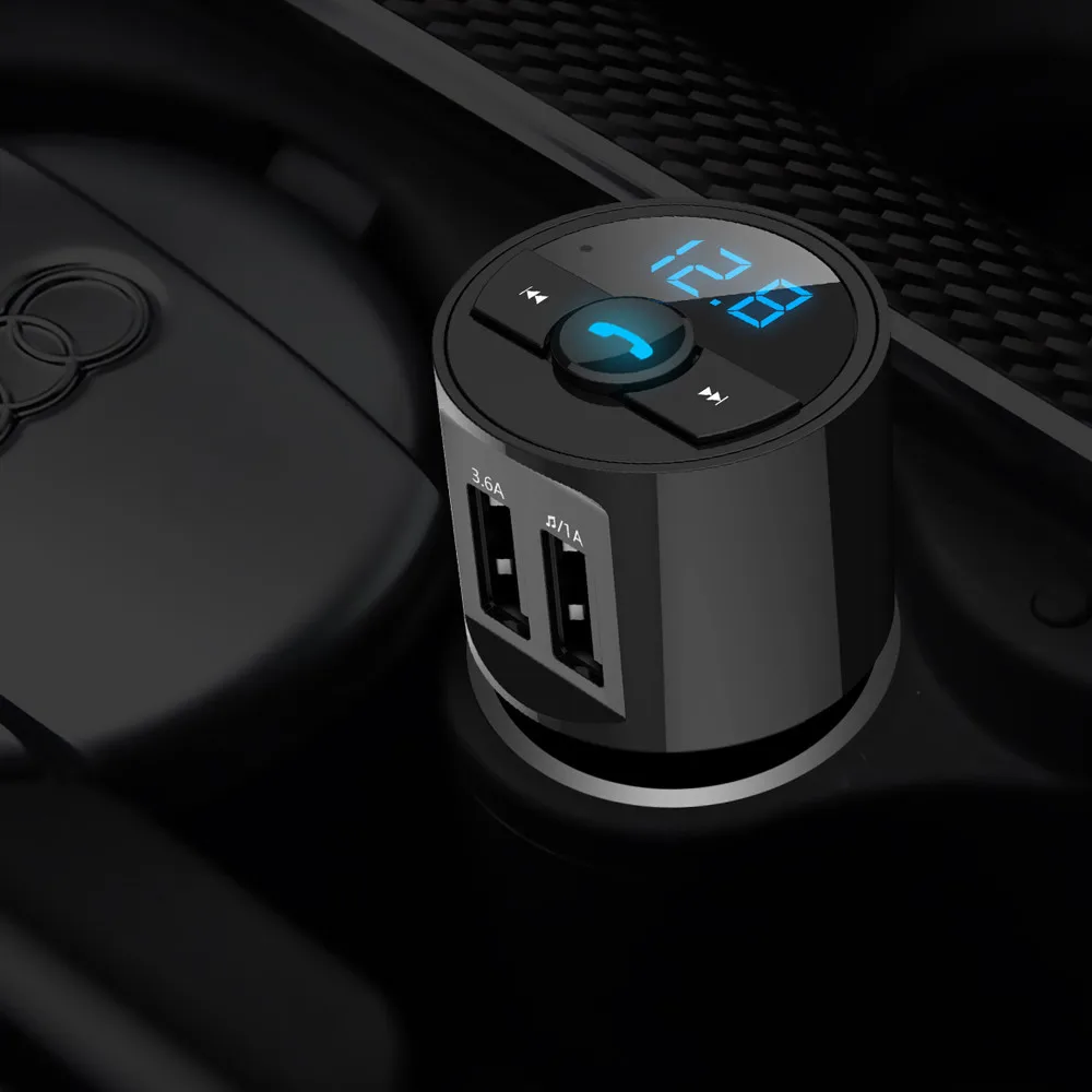 

Bluetooth 4.2 version Car Kit MP3 Wireless FM Transmitter Dual USB Charger Handsfree support open voice prompts caller number