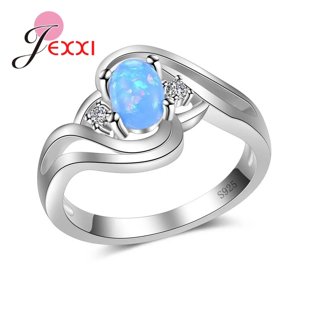 

JEXXI Promotion Sales! Blue Fire Opal Rings 100% 925 Sterling Silver with AAA Cubic Zircon Jewelry for Women Wedding Engagement