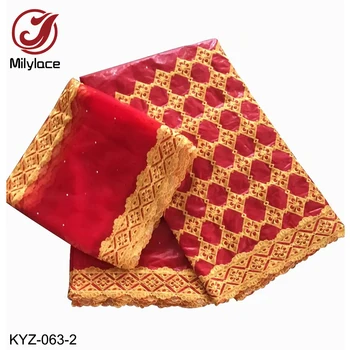 

Milylace Nigerian riche getzner fabric high quality grid bazin fabric 5 yards+ 2 yards African lace fabric for clothes KYZ-063